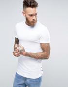 Asos Longline T-shirt With Curved Hem And Popper Details In White - Wh