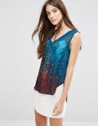 Lavand Abstract Print V Neck Blouse - Blue