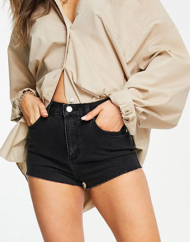 Asos Design Recycled Denim High Rise 'mini' Shorts In Washed Black