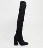 Asos Design Petite Keeper Heeled Thigh High Boots In Black