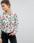 Asos Fuller Bust Western Shirt In Cherry Floral Print - Multi