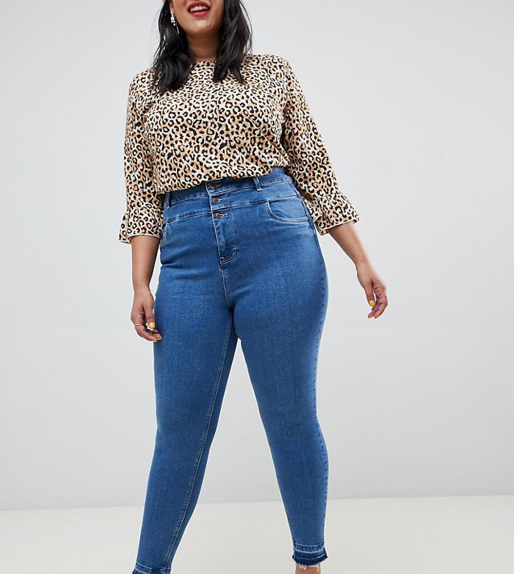 New Look Curve Skinny Jeans With Raw Hem - Blue