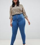 New Look Curve Skinny Jeans With Raw Hem - Blue
