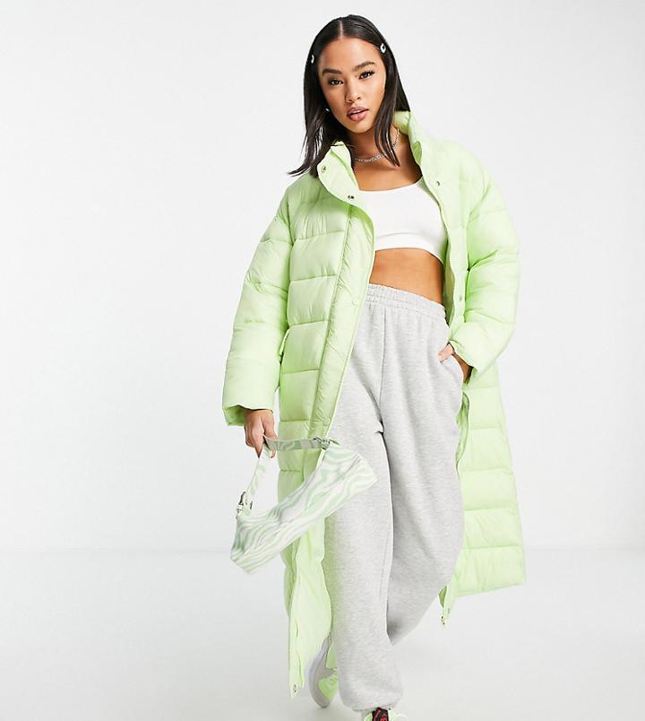 Native Youth Oversized Longline Padded Coat In Pastel-green