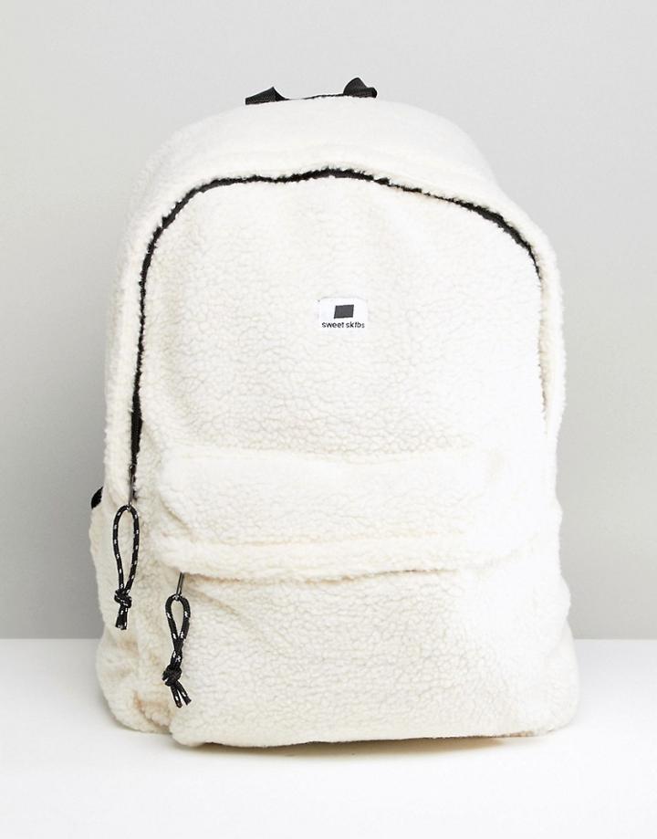 Sweet Sktbs Sherpa Backpack In Off White - White