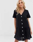 Stradivarius Rustic Dress With Natural Buttons In Black - Black