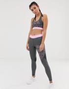 Adidas Training Logo Leggings In Gray And Pink - Gray
