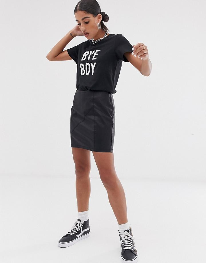 Noisy May Faux Leather Skirt-black