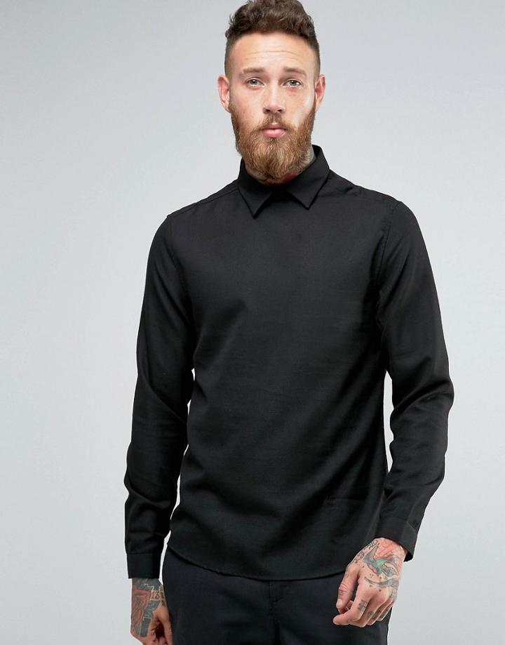 Hoxton Shirt Company Slim Smart Shirt Without Placket - Black
