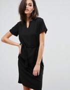 Club L Office V Neck Tie Waist Midi Dress - Black