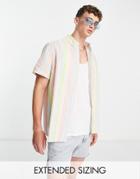 Asos Design Relaxed Linen Shirt In Pastel Stripe-multi