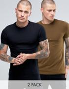 Asos Muscle T-shirt With Crew Neck 2 Pack In Black/green - Multi
