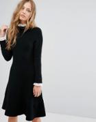 Suncoo Lace Trimmed Black Dress - Black