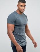 Asos Extreme Muscle Longline T-shirt In Rib - Blue
