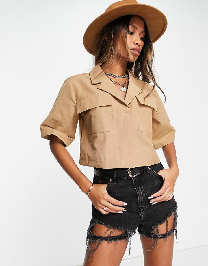 Object Cropped Utility Shirt In Camel-brown