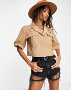 Object Cropped Utility Shirt In Camel-brown