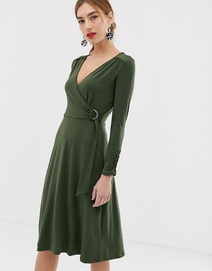 Oasis Wrap Dress With Ring Detail In Khaki - Black