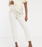 Asos Design Maternity Mid Rise 'off Duty' Straight Leg Jeans In Ecru With Over The Bump Band-white