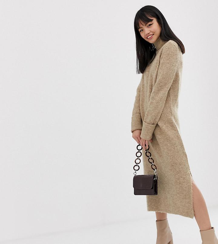Asos Design Petite Sweater Dress In Midi Length With Side Splits