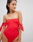 Ivyrevel Bardot Swimsuit With Tie Shoulder - Red
