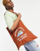 Asos Design Canvas Tote Bag With Sun Print In Tobacco-brown