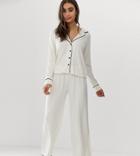 Asos Design Traditional Pyjama Pants Set With Piping - White