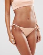 Asos Mix And Match Tie Side Brazillian Bikini Bottom In Rib - Pink