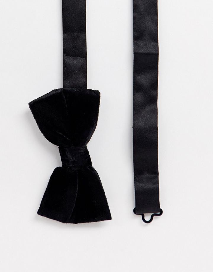 Moss London Velvet Bow Tie In Black