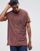 Asos Oversized Sleeveless T-shirt With Oil Wash And Hem Extender - Brown