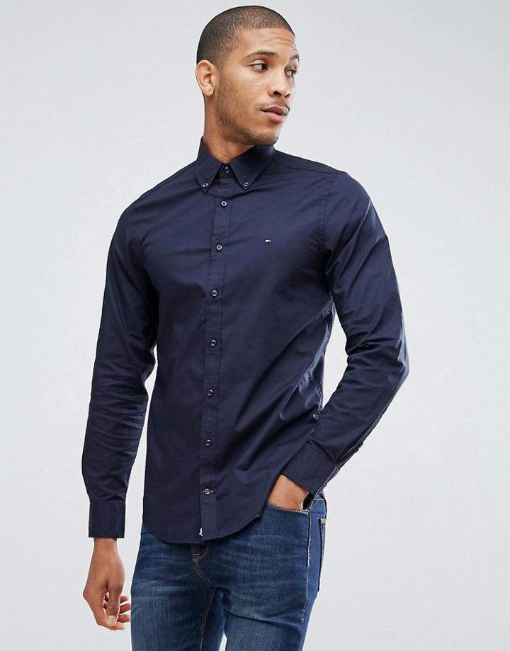 Tommy Hilfiger Oxford Shirt With Stretch In Slim Fit In Blue - Blue