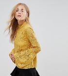 Vila Lace Flared Sleeve Top - Gold