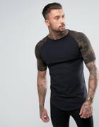 Siksilk Muscle T-shirt In Black With Camo Sleeves - Black