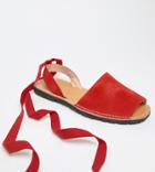 Park Lane Wide Fit Suede Tie Leg Flat Sandals - Red