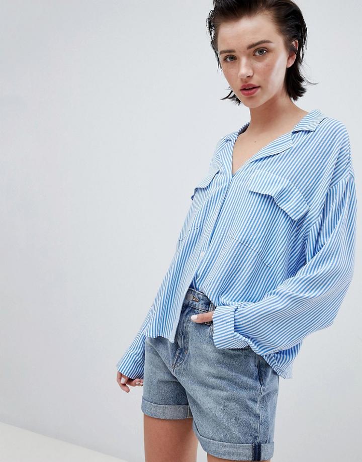 Weekday Stripe Pocket Shirt In Shadow Stripe - Multi