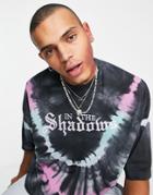 Asos Design Oversized Tie Dye T-shirt With Front Text Print-grey