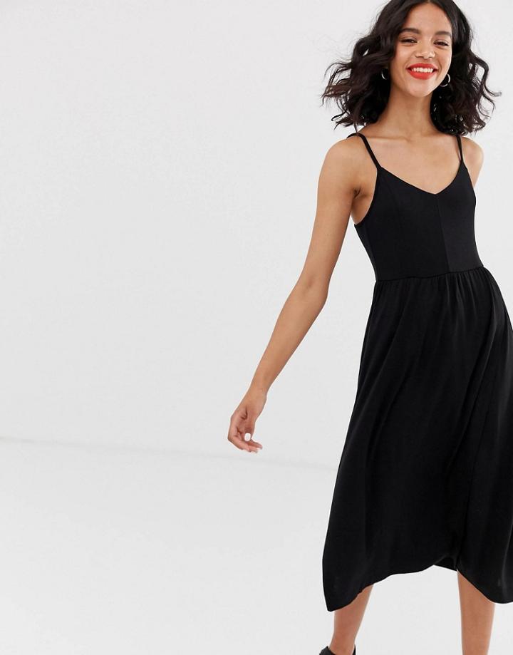 Monki Wrap Front Cami Dress In Black - Black