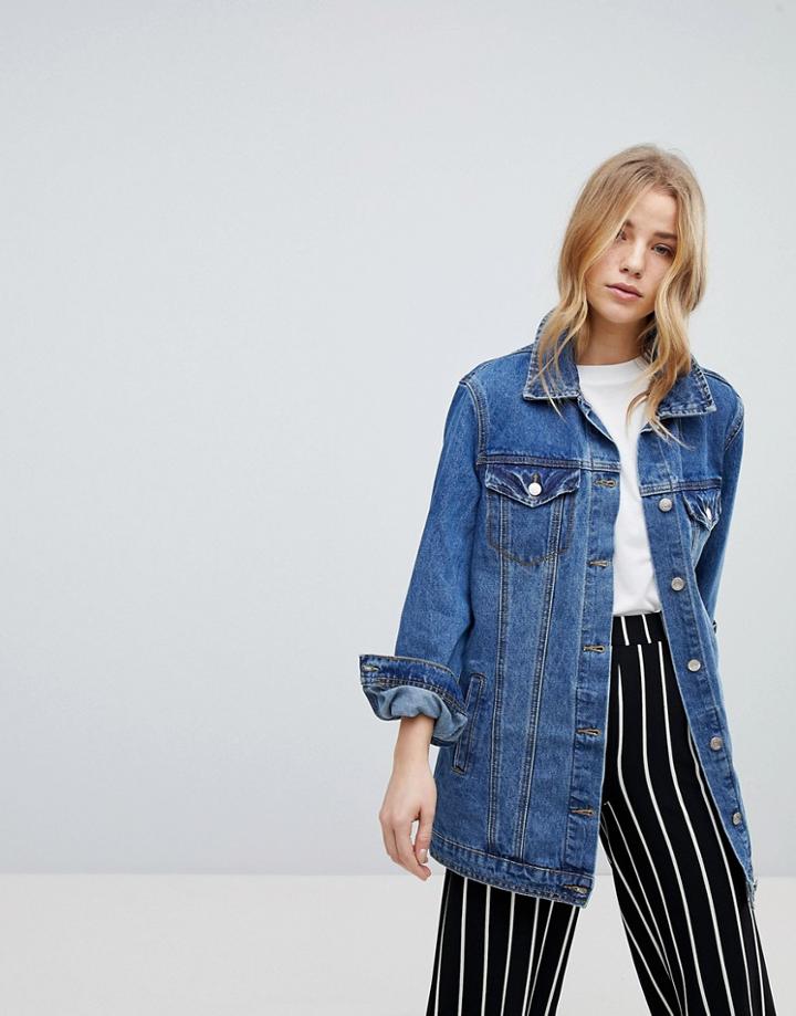 New Look Longline Denim Jacket - Blue