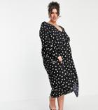 Pretty Lavish Curve Midaxi Tea Dress In Spot Print-black
