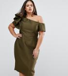 Asos Curve Occasion Structured One Shoulder Dress With Bow Detail - Green