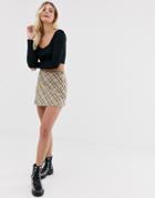 Miss Selfridge Bias Cut Mini Skirt In Check - Beige