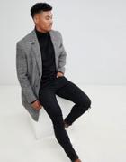 Asos Design Wool Mix Overcoat In Check - Gray