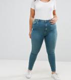 Asos Curve Ridley High Waist Skinny Jeans In Fleur Light Green Cast - Blue