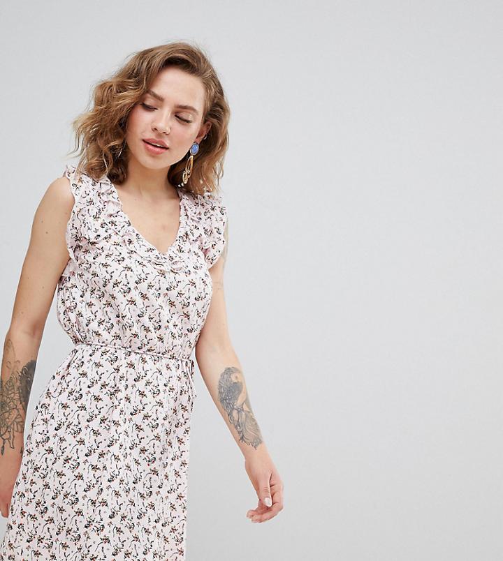 River Island Petite Ruffle Front Ditsy Print Smock Dress - Pink