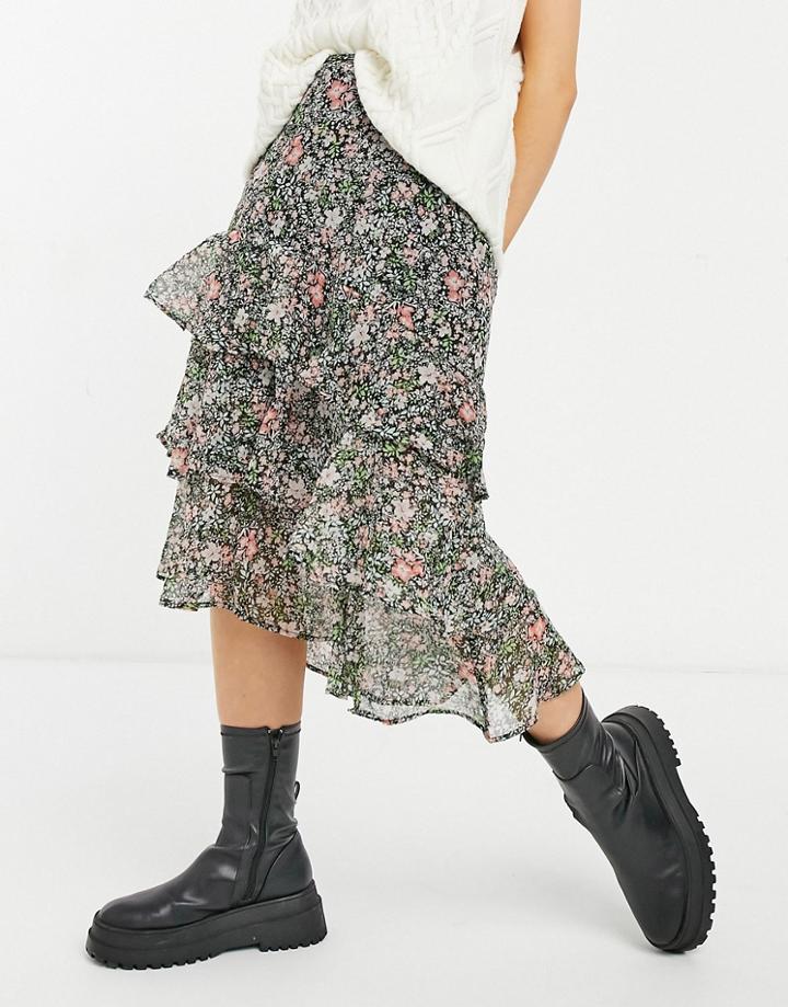 Miss Selfridge Chiffon Midi Skirt In Black