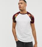 Asos Design Tall T-shirt With Raglan Floral Printed Sleeves - Multi