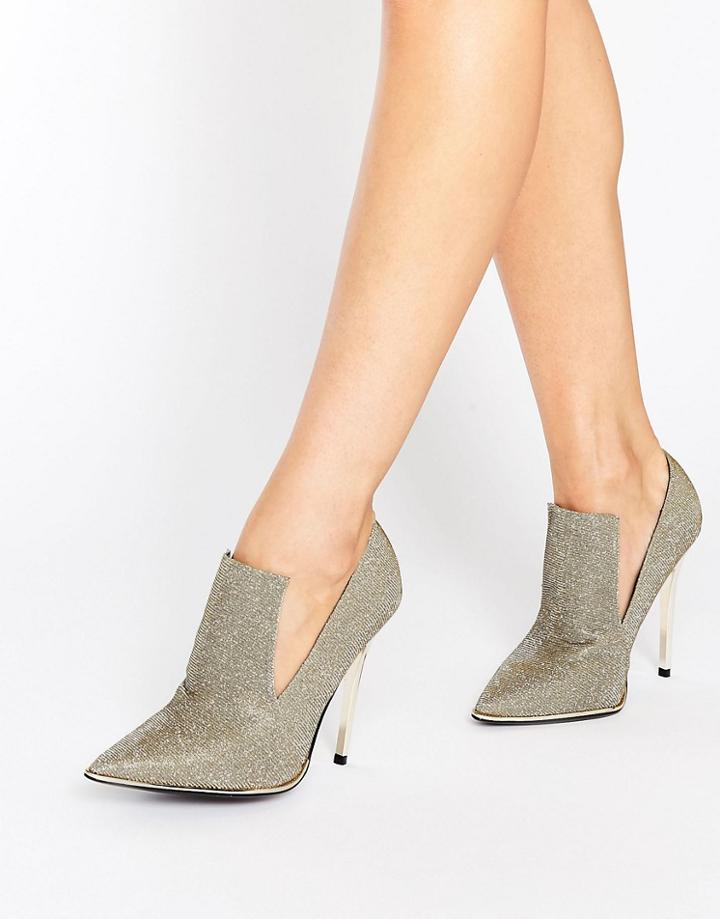 Office Splash High Vamp Glitter Heeled Shoes - Silver