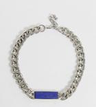 Reclaimed Vintage Inspired Chain Necklace With Blue Stone - Silver
