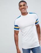 Asos Design Muscle T-shirt With Contrast Sleeve And Cuff Panel In Blue - Blue