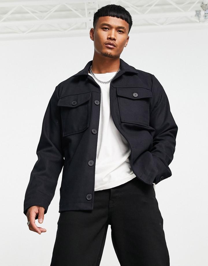 Jack & Jones Originals Wool Mix Jacket In Black-navy