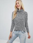 Brave Soul Roll Neck Sweater In Twist Yarn - Gray